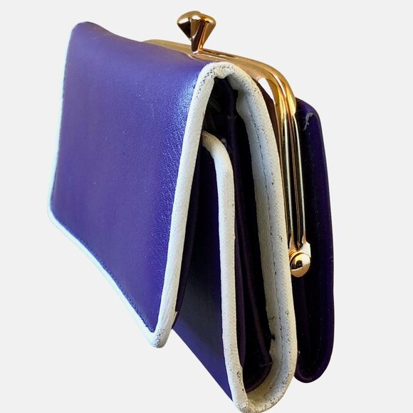 SMITHY Vintage Coin Wallet Nappa Cowhide Purple Leather Tri-Fold New Defects - Picture 14 of 15